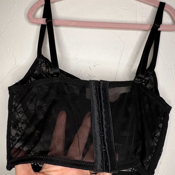 ASOS Black Lace Underwire Longline Bustier Bra, Size S, 34B - Picture 5 of 9